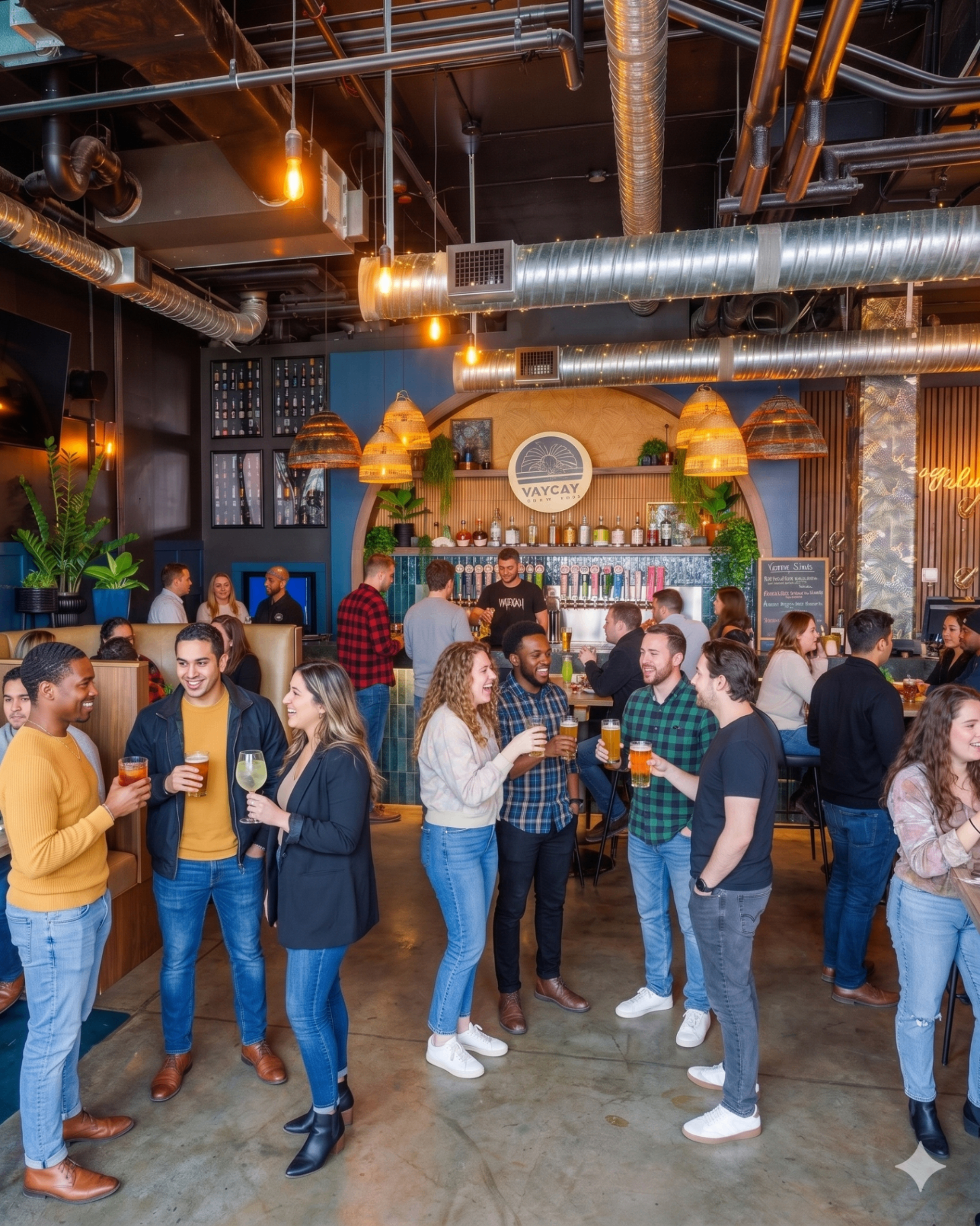 Vaycay Brew Pub taproom filled with guests enjoying drinks